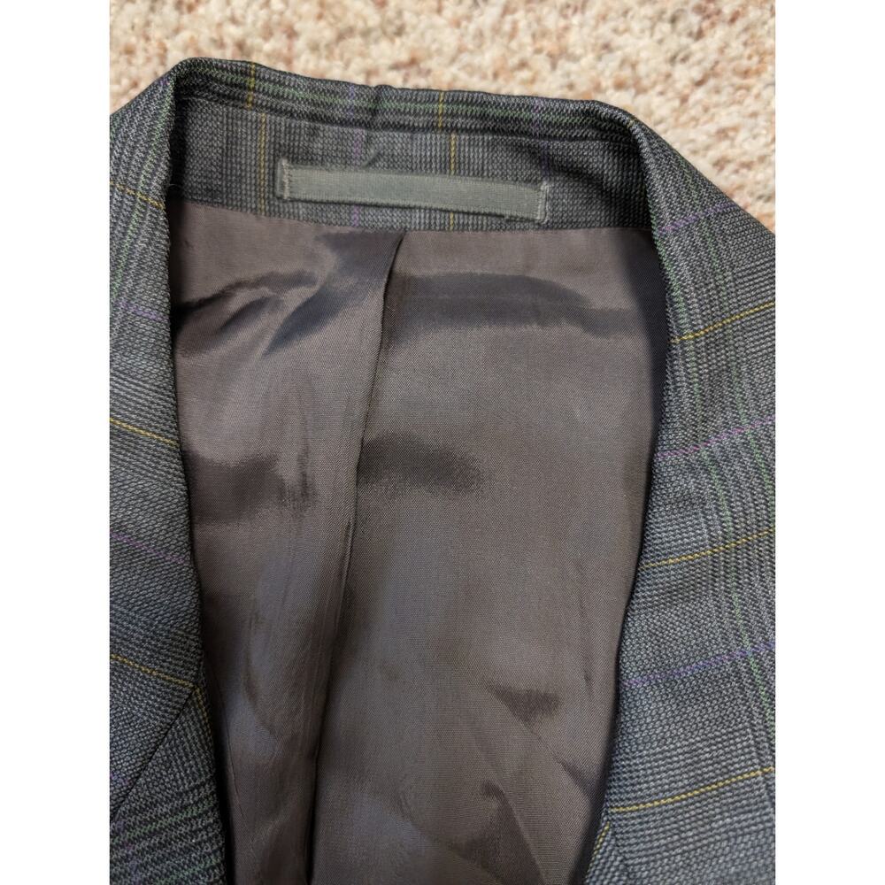 BOSS Hugo Boss Men 44R Gray Plaid Double Breasted Cashmere Wool Custom Suit 90s - Picture 16 of 16